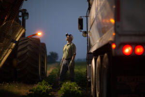 Gary Hoot working the sugar beet fields at night